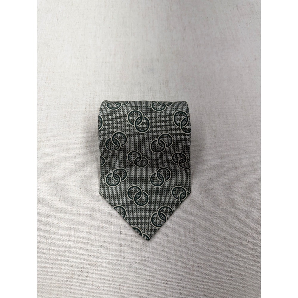 Polo Ralph Lauren Mens Silk Tie Green Geometric Rings Made in USA Hand Made